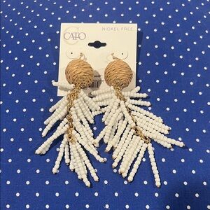 Cato Tan and White Beaded Dangle Earrings